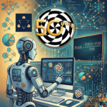 Book cover artwork depicting an android using a desktop computer surrounded by mathematical diagrams charts.